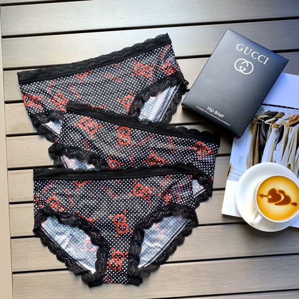 【3 pezzi】 Mutandine da donna in pizzo a rete di nylon stampate Gucci New