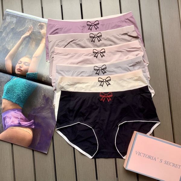 【6 pezzi】 Intimo senza cuciture a vita media da donna in tinta unita con stampa fiocco moda Victoria's Secret