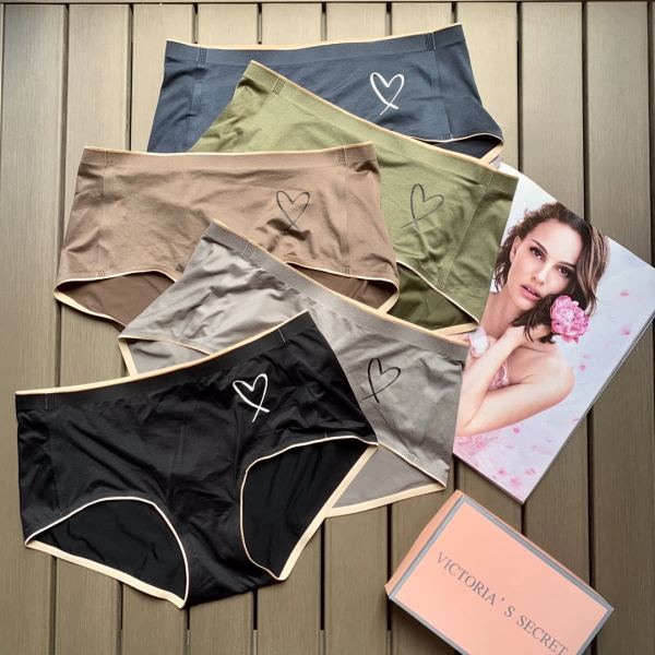 【5 pezzi】 Victoria's Secret New Classic Victoria's Secret Peach Heart Logo Stampa Tinta unita Mutandine senza cuciture a vita media da donna
