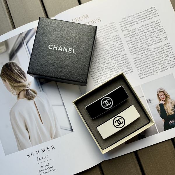 【2 pezzi】 Chanel nuovo fermaglio per capelli rettangolare in bianco e nero alla moda