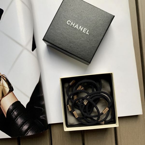 【10 pezzi】 Corda per capelli Chanel nuovo standard in metallo nero classico ad alta elasticità resistente