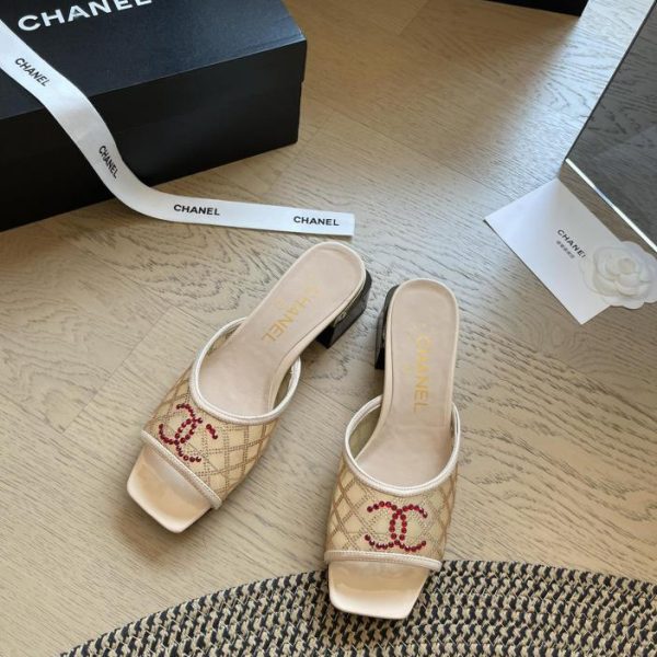 Chanel24P nuove pantofole con tacco spesso a bocca di pesce