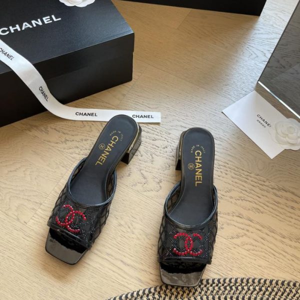 Chanel24P nuove pantofole con tacco spesso a bocca di pesce