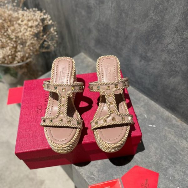 repliche,replica,perfette,siti di,affidabili,migliori siti,dove comprare,1:1,scarpe da ginnastica Sandali Valentino con zeppa intrecciata in corda di canapa borchiata, versione alta