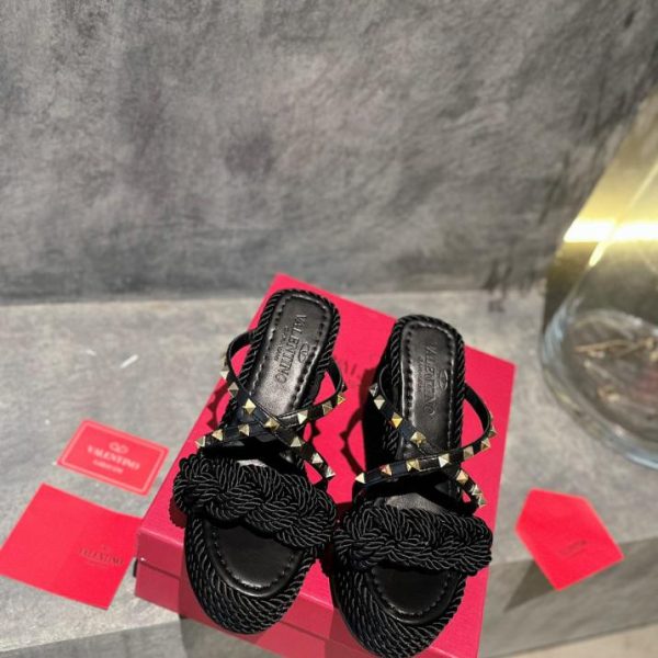 repliche,replica,perfette,siti di,affidabili,migliori siti,dove comprare,1:1,scarpe da ginnastica Sandali Valentino con zeppa intrecciata in corda di canapa borchiata, versione alta