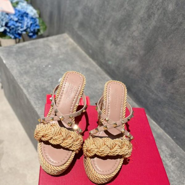 repliche,replica,perfette,siti di,affidabili,migliori siti,dove comprare,1:1,scarpe da ginnastica Sandali Valentino con zeppa intrecciata in corda di canapa borchiata, versione alta