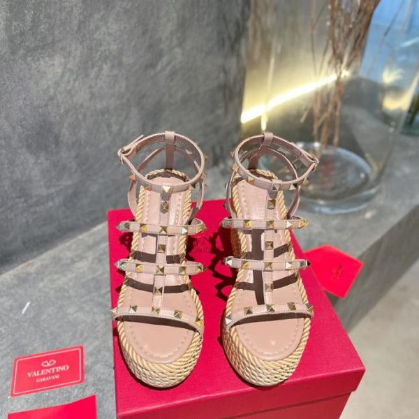 repliche,replica,perfette,siti di,affidabili,migliori siti,dove comprare,1:1,scarpe da ginnastica Sandali Valentino con zeppa intrecciata in corda di canapa borchiata, versione alta