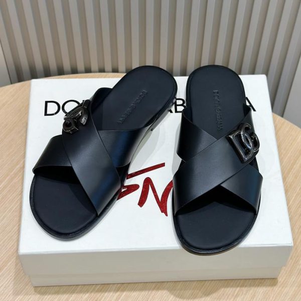DOLCE & GABBANA ciabatte da uomo in pelle di vitello logo