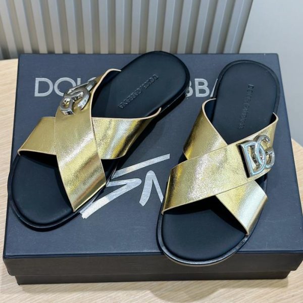 DOLCE & GABBANA ciabatte da uomo in pelle di vitello logo