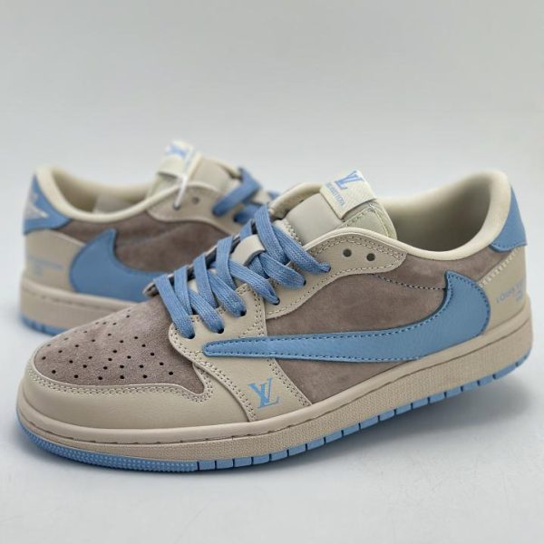 repliche,replica,perfette,siti di,affidabili,migliori siti,dove comprare,1:1,scarpe da ginnastica Travis Scott x Nike Air Jordan 1 Low x Louis VuittonAir Jordan 1 Low in reverse suede bianco e barbe blu