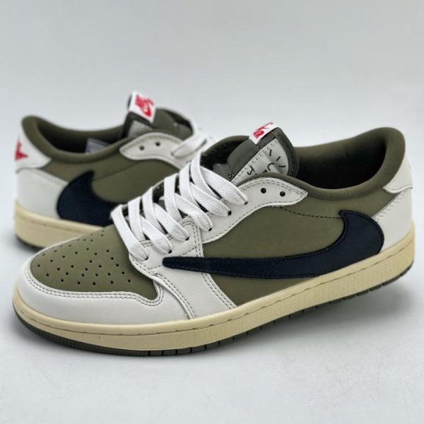 repliche,replica,perfette,siti di,affidabili,migliori siti,dove comprare,1:1,scarpe da ginnastica Air Jordan 1 Low x Fragment x Travis Scott verde oliva