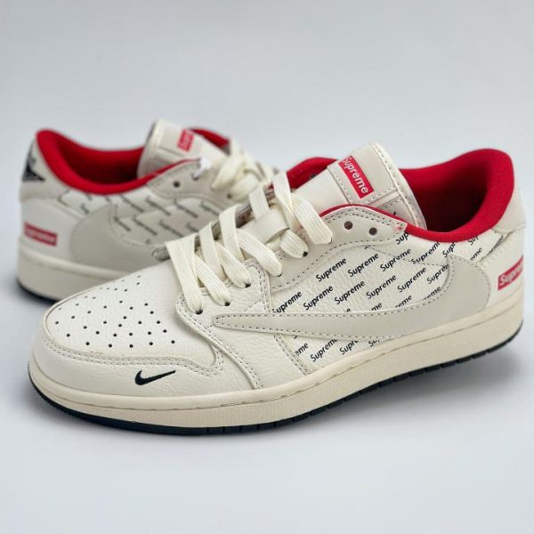 repliche,replica,perfette,siti di,affidabili,migliori siti,dove comprare,1:1,scarpe da ginnastica Gancio piccolo rosso bianco sporco per Air Jordan 1 Retro Low x Supreme