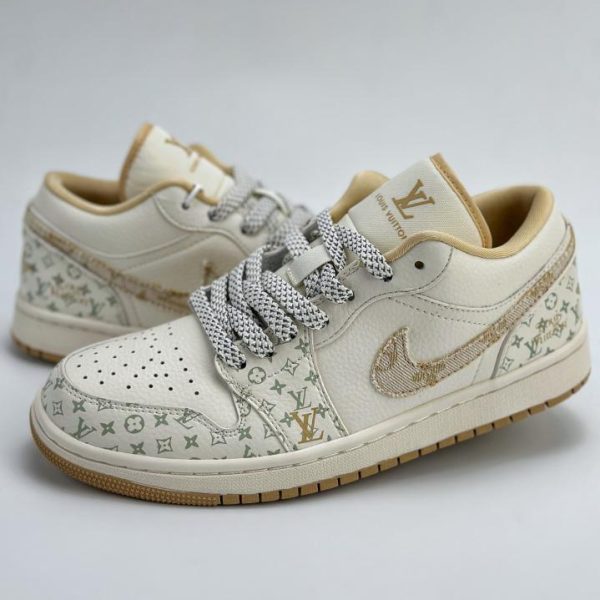 repliche,replica,perfette,siti di,affidabili,migliori siti,dove comprare,1:1,scarpe da ginnastica Air Jordan 1 Retro Low x Louis Vuitton stampa bianca gialla