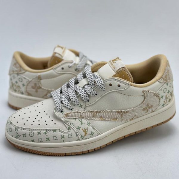 repliche,replica,perfette,siti di,affidabili,migliori siti,dove comprare,1:1,scarpe da ginnastica Travis Scott x Nike Air Jordan 1 Low x Louis VuittonAir Jordan 1 Low retro in denim bianco e giallo