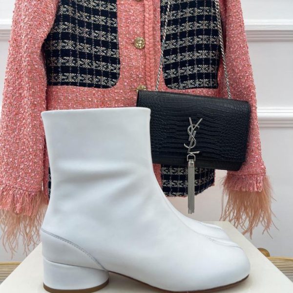 Maison Margiela｜MM6 stivali corti classici con punta divisa e tacco spesso autunno e inverno