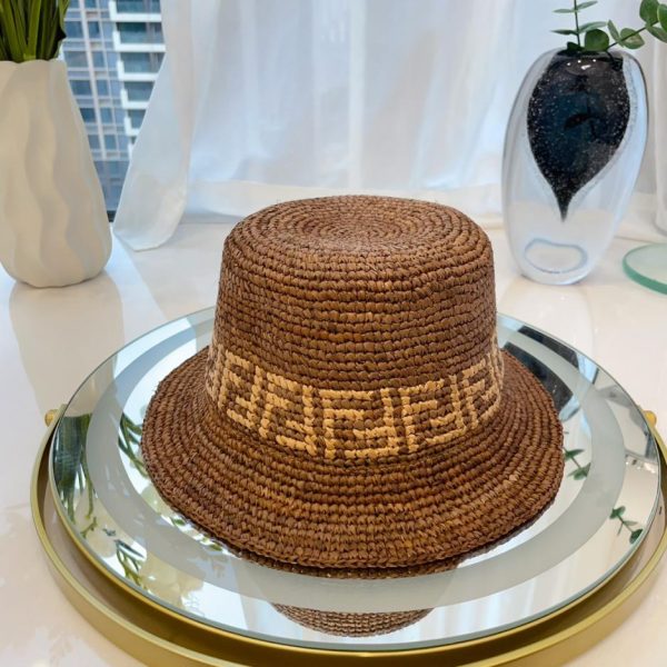 repliche,replica,perfette,siti di,affidabili,migliori siti,dove comprare,1:1,scarpe da ginnastica Cappello a secchiello piatto in rafia agganciato a mano di Fendi