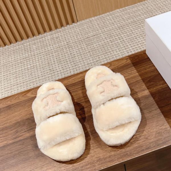 Pantofole classiche CELINE, pelle di pecora e lana