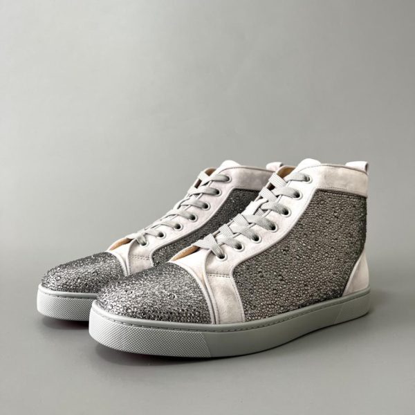 Christian Louboutin Lou Spikes sneakers alte grigio argento con diamanti