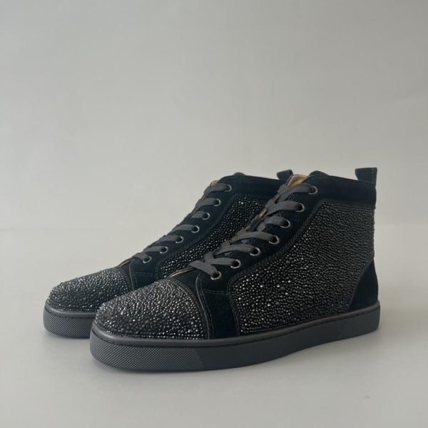 repliche,replica,perfette,siti di,affidabili,migliori siti,dove comprare,1:1,scarpe da ginnastica Christian Louboutin Lou Spikes sneakers alte nere con diamanti