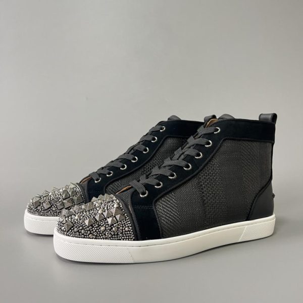 repliche,replica,perfette,siti di,affidabili,migliori siti,dove comprare,1:1,scarpe da ginnastica Christian Louboutin Lou Spikes sneakers alte nere e rivetti grigi