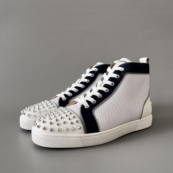 repliche,replica,perfette,siti di,affidabili,migliori siti,dove comprare,1:1,scarpe da ginnastica Christian Louboutin Lou Spikes sneakers alte bianche e rivetti neri
