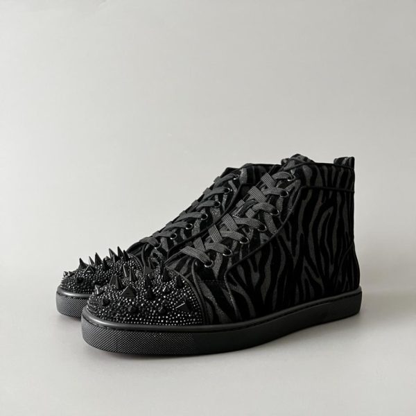 repliche,replica,perfette,siti di,affidabili,migliori siti,dove comprare,1:1,scarpe da ginnastica Christian Louboutin Lou Spikes sneakers alte con rivetti stampa leopardo nero