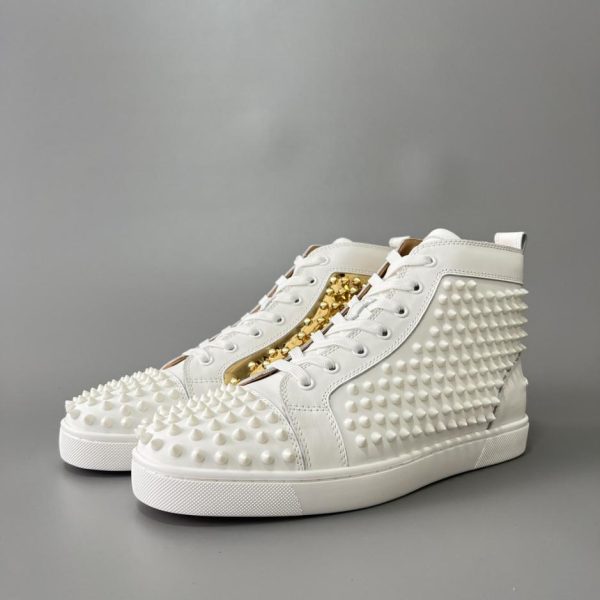 repliche,replica,perfette,siti di,affidabili,migliori siti,dove comprare,1:1,scarpe da ginnastica Sneakers alte Christian Louboutin Lou Spikes con rivetti in oro bianco