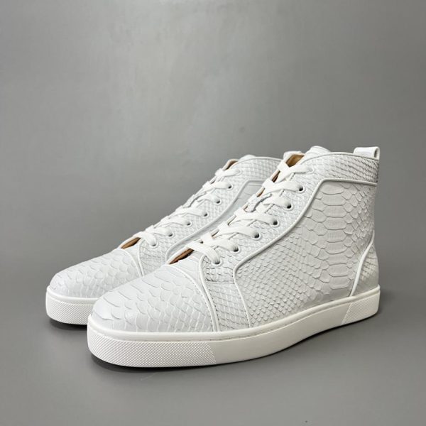repliche,replica,perfette,siti di,affidabili,migliori siti,dove comprare,1:1,scarpe da ginnastica Sneaker alte Christian Louboutin Lou Spikes in pelle di serpente goffrata bianca
