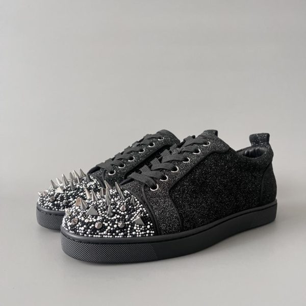 repliche,replica,perfette,siti di,affidabili,migliori siti,dove comprare,1:1,scarpe da ginnastica Christian Louboutin Louis Junior Spikes Studded Sneakers basse nere Flash