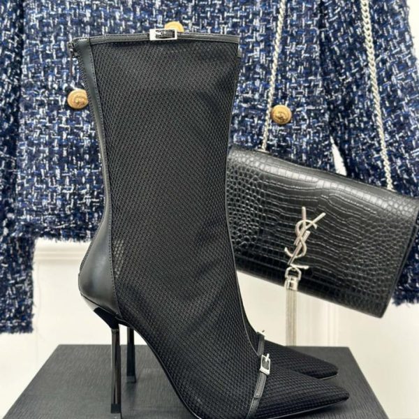 repliche,replica,perfette,siti di,affidabili,migliori siti,dove comprare,1:1,scarpe da ginnastica Nuovi stivali a punta in rete con tacco alto di Saint Lauren