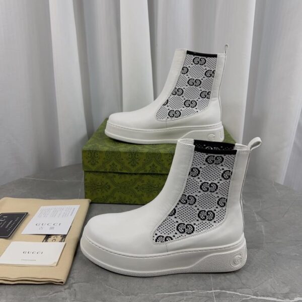 repliche,replica,perfette,siti di,affidabili,migliori siti,dove comprare,1:1,scarpe da ginnastica Stivaletti Chelsea patchwork in maglia GG con suola spessa GUCCI