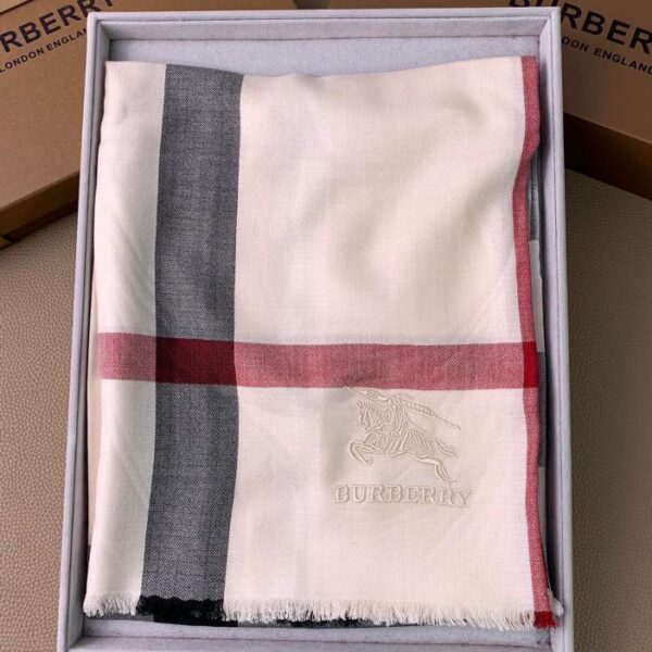Burberry Sciarpa in velluto sottile con motivo check classico bianco avorio
