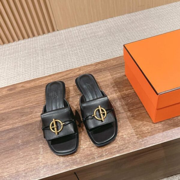 [Versione top] Hermes 2025ss Hermes nuove pantofole con tacco piatto con fibbia (44FD)