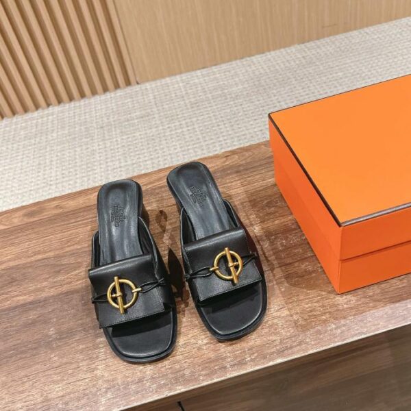 [Versione top] Hermes 2025ss Hermes nuove pantofole con tacco piatto e fibbia (B4B4)