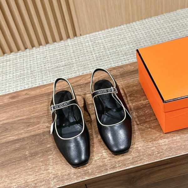 [Versione top] Hermès nuove ballerine Mary Jane con tacco spesso e piatto (AFF5)