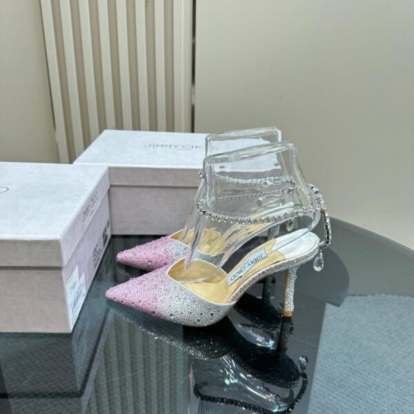 repliche,replica,perfette,siti di,affidabili,migliori siti,dove comprare,1:1,scarpe da ginnastica Sandali con tacco alto in cristallo a punta con catena di diamanti classici Jimmy Choo