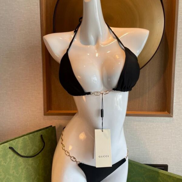 repliche,replica,perfette,siti di,affidabili,migliori siti,dove comprare,1:1,scarpe da ginnastica Nuovo costume da bagno bikini Gucci Doppia lettera G stampata canotta con catena reggiseno intimo + slip set in due pezzi