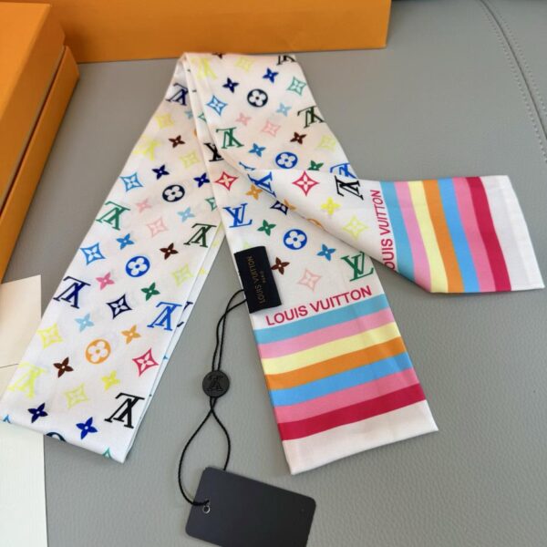 Fascia per capelli in twilly con sciarpa lunga in seta LV 🎀 Murakami colore bianco