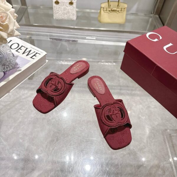 repliche,replica,perfette,siti di,affidabili,migliori siti,dove comprare,1:1,scarpe da ginnastica 6025-12 Pantofole in tela bordeaux con doppia G intrecciata GG blu