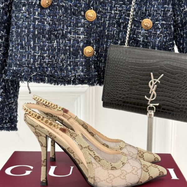 Gucci primavera e l'estate nuovi sandali con tacco alto cavi con catena metallica in rete