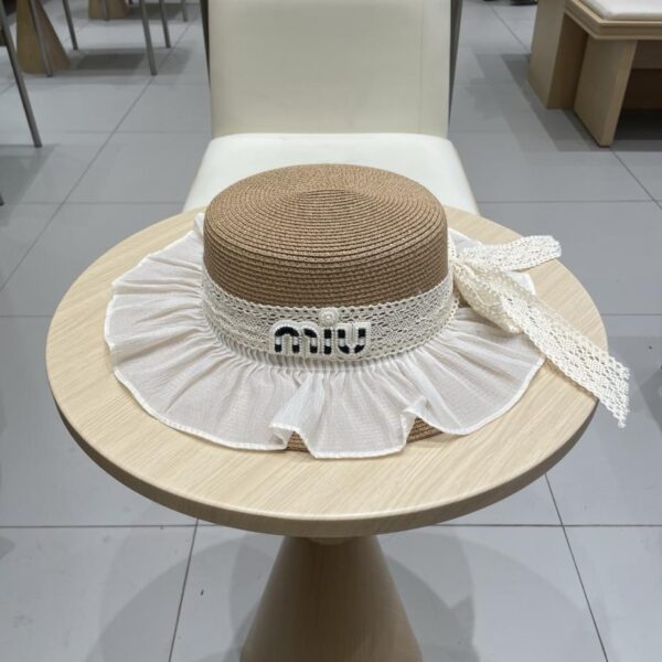 repliche,replica,perfette,siti di,affidabili,migliori siti,dove comprare,1:1,scarpe da ginnastica Cappello Di Paglia Miu Miu Cappello Di Paglia Con Fiocco In Pizzo