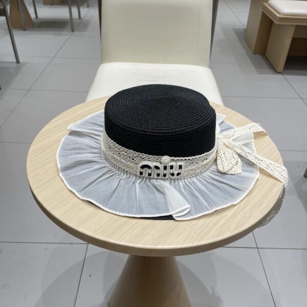 repliche,replica,perfette,siti di,affidabili,migliori siti,dove comprare,1:1,scarpe da ginnastica Cappello Di Paglia Miu Miu Cappello Di Paglia Con Fiocco In Pizzo