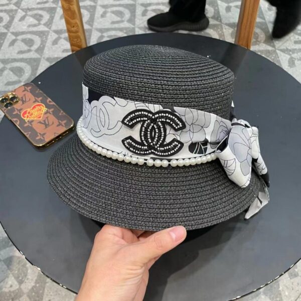 repliche,replica,perfette,siti di,affidabili,migliori siti,dove comprare,1:1,scarpe da ginnastica Cappello di paglia di Chanel New Pearl Ribbon Vacation Bon Hat