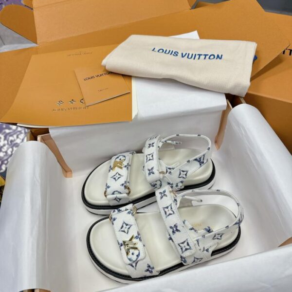 repliche,replica,perfette,siti di,affidabili,migliori siti,dove comprare,1:1,scarpe da ginnastica Nuovi sandali da donna Louis Vuitton SUNSET COMFORT, sandali piatti
