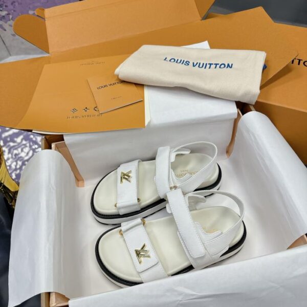 repliche,replica,perfette,siti di,affidabili,migliori siti,dove comprare,1:1,scarpe da ginnastica Nuovi sandali da donna Louis Vuitton SUNSET COMFORT, sandali piatti