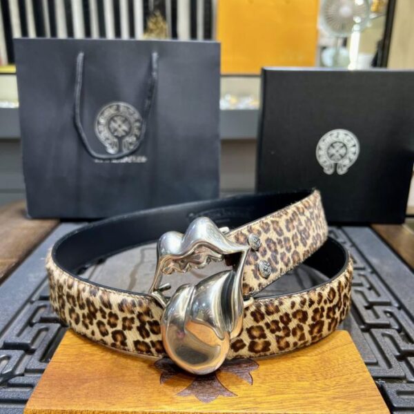 repliche,replica,perfette,siti di,affidabili,migliori siti,dove comprare,1:1,scarpe da ginnastica Cintura staccabile con stampa leopardata Chrome Hearts, in pelle di vacchetta cerata originale, fibbia in ottone con placcatura in argento 925 (2H2FH)
