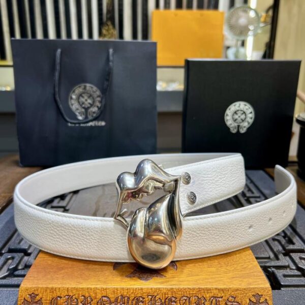 repliche,replica,perfette,siti di,affidabili,migliori siti,dove comprare,1:1,scarpe da ginnastica Cintura bianca staccabile Chrome Hearts con fibbia originale in ottone in pelle di vacchetta cerata e placcata in argento 925 (J2BCC)