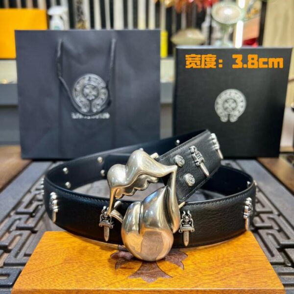 repliche,replica,perfette,siti di,affidabili,migliori siti,dove comprare,1:1,scarpe da ginnastica Cintura Chrome Hearts, pelle di vacchetta cerata originale, fibbia in ottone con placcatura in argento 925 (M9AVA)