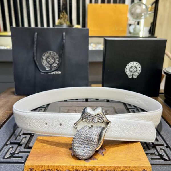 repliche,replica,perfette,siti di,affidabili,migliori siti,dove comprare,1:1,scarpe da ginnastica Cintura bianca con linguetta e diamanti “smontaggio” Chrome Hearts, fibbia originale in pelle bovina cerata, placcata argento 925 (LGXP1)