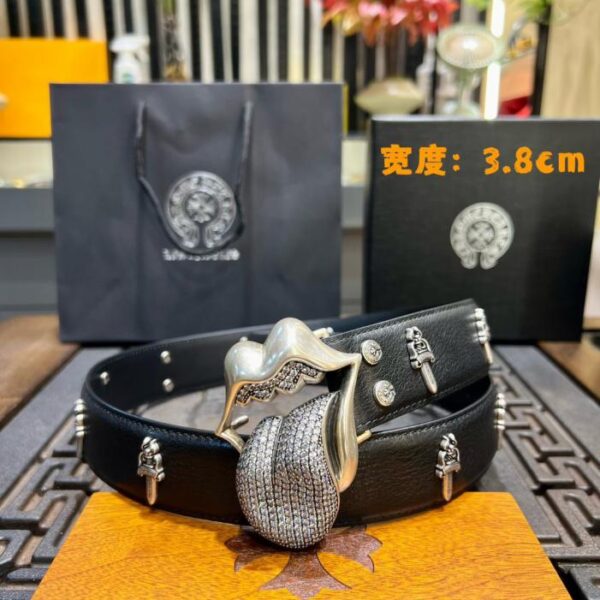repliche,replica,perfette,siti di,affidabili,migliori siti,dove comprare,1:1,scarpe da ginnastica Cintura Chrome Hearts con linguetta tempestata di diamanti, pelle di vacchetta cerata originale e fibbia in ottone con placcatura in argento 925 (SIUQZ)